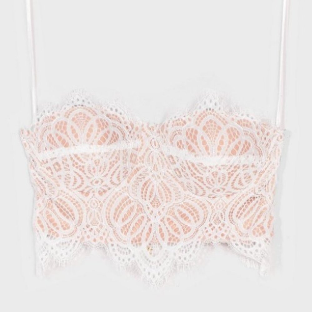 White Lace STRAPLESS Cupped Bandeau Crop Top